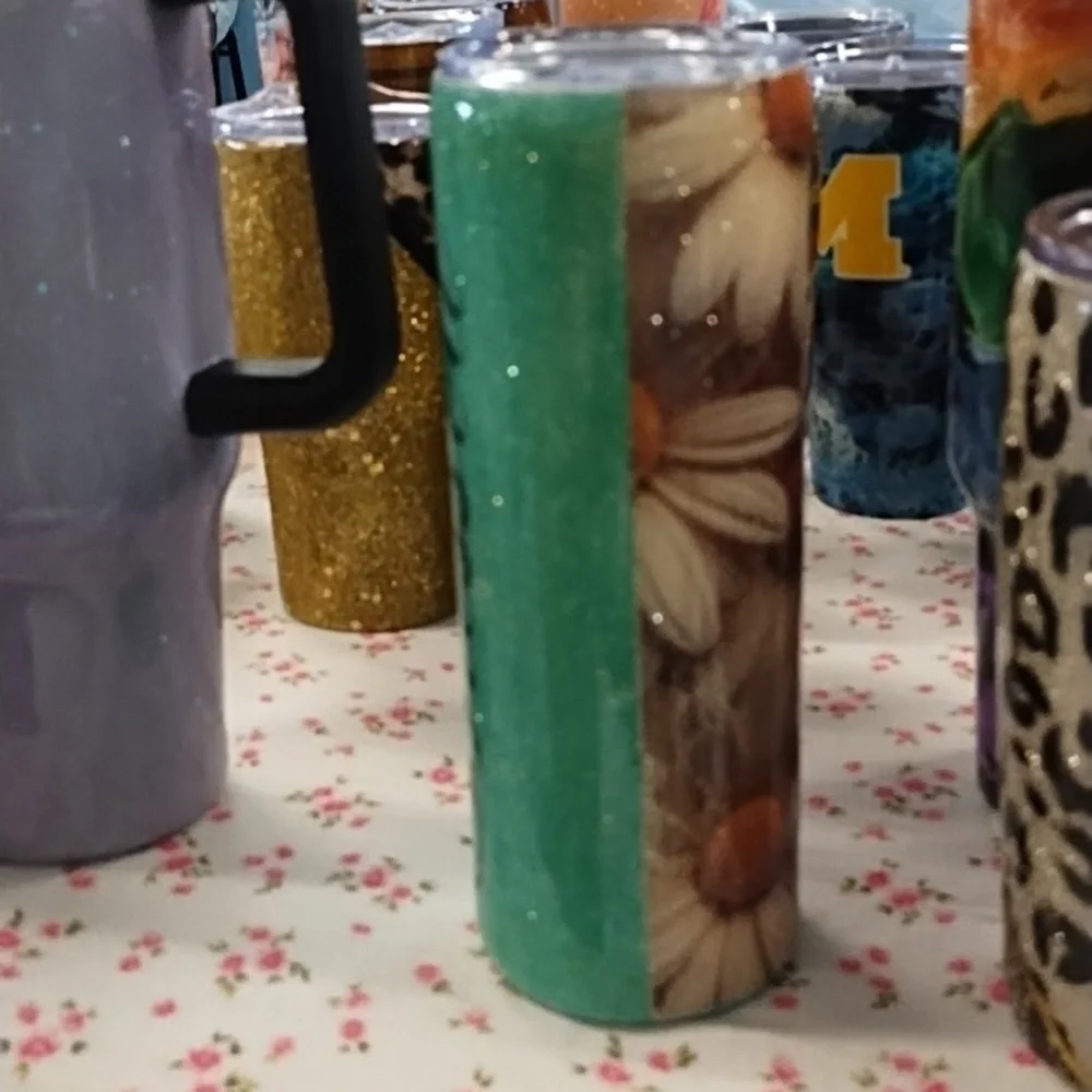 Green Glitter 'Blessed' Tumbler - Picture 2 of 3